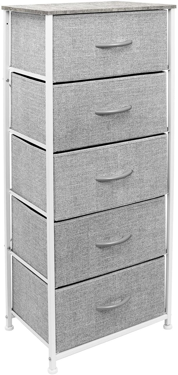 Sorbus Narrow 5 Drawers Nightstand with Steel Frame, Wood Top, Easy Pull Fabric Bins for Home, Bedroom, Office & Dorm